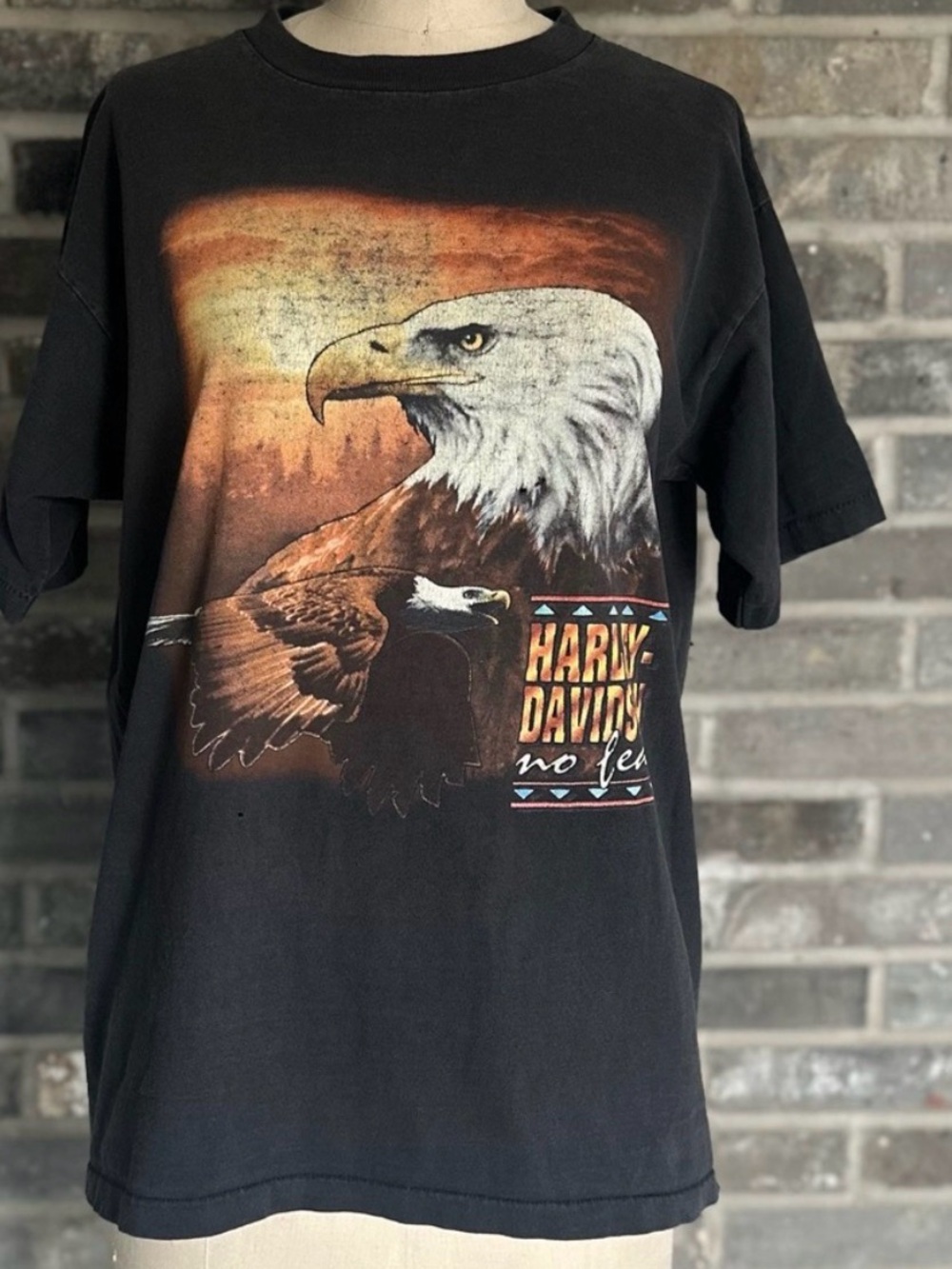 Vintage 1998 Harley Davidson Eagle No Fear Single Stitch Holoubek T Shirt M